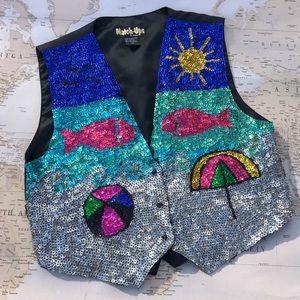 Vintage Sequin Vest Beach Detail by Match Ups M L